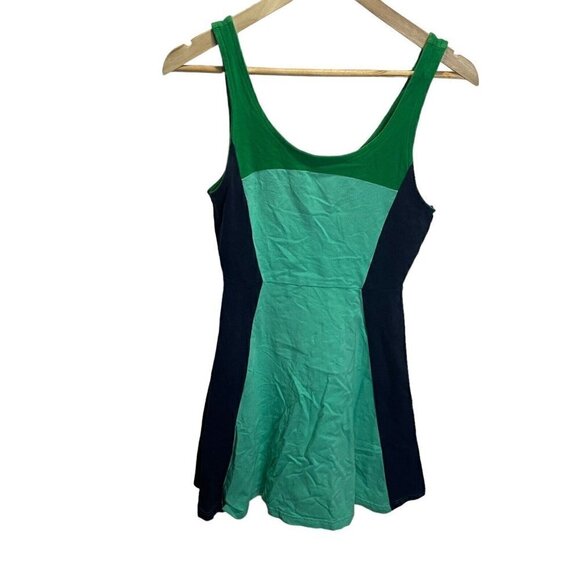 Women’s Express Blue Green Colorblock Dress S Sleeveless Fit & Flare Cotton - Picture 2 of 8
